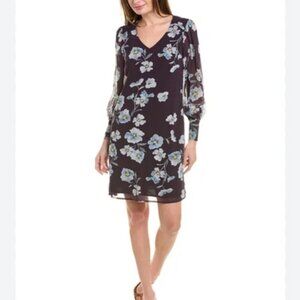 Cabi Ellery Floral Shift Dress Navy Blue Chiffon Floral Print Size Small